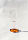 Hand Blown Tall Wine Glass in Pink/Amber