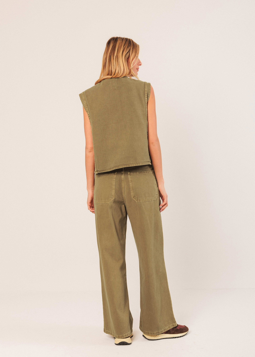 Indi & Cold Boxy Cotton Twill Button Up Vest