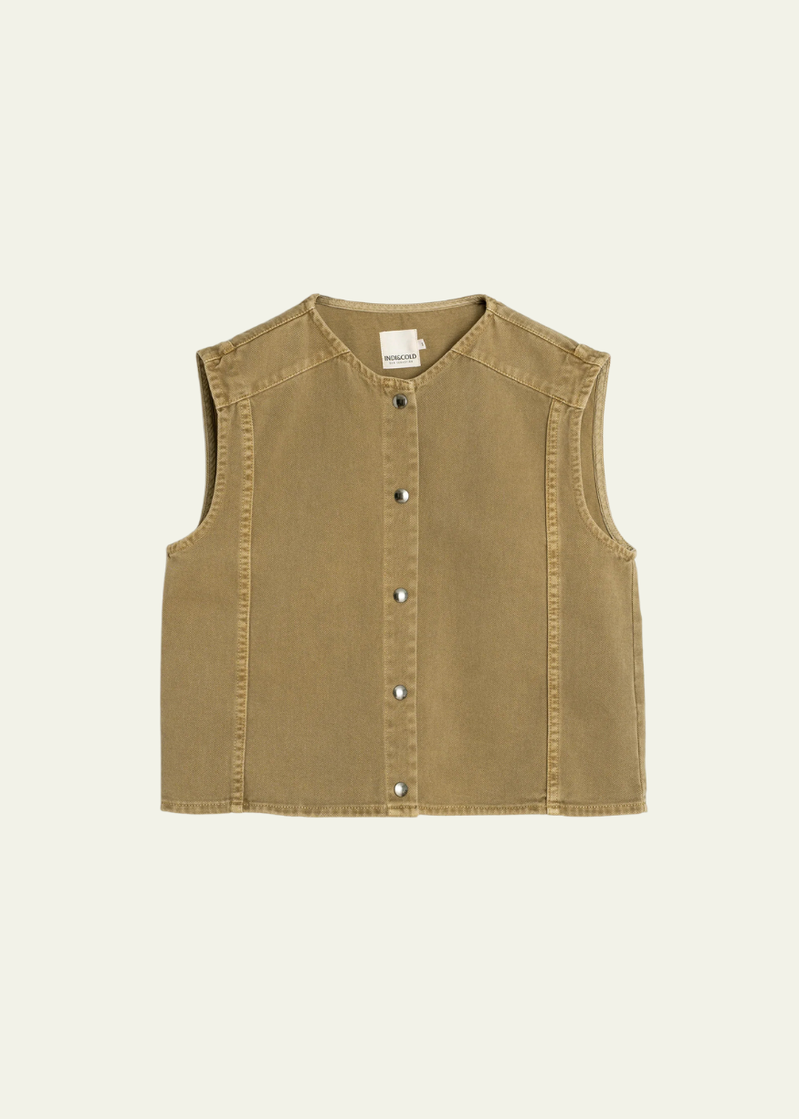 Indi & Cold Boxy Cotton Twill Button Up Vest