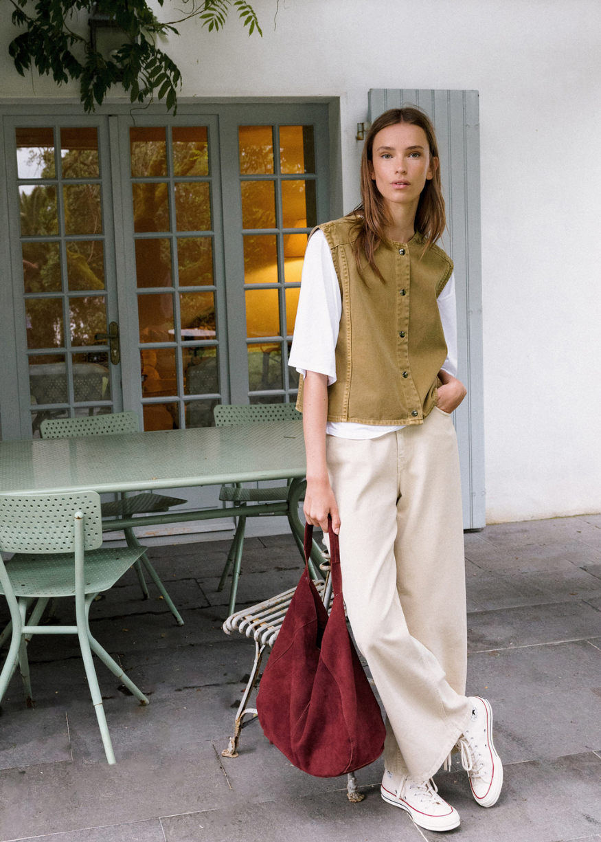 Indi & Cold Boxy Cotton Twill Button Up Vest