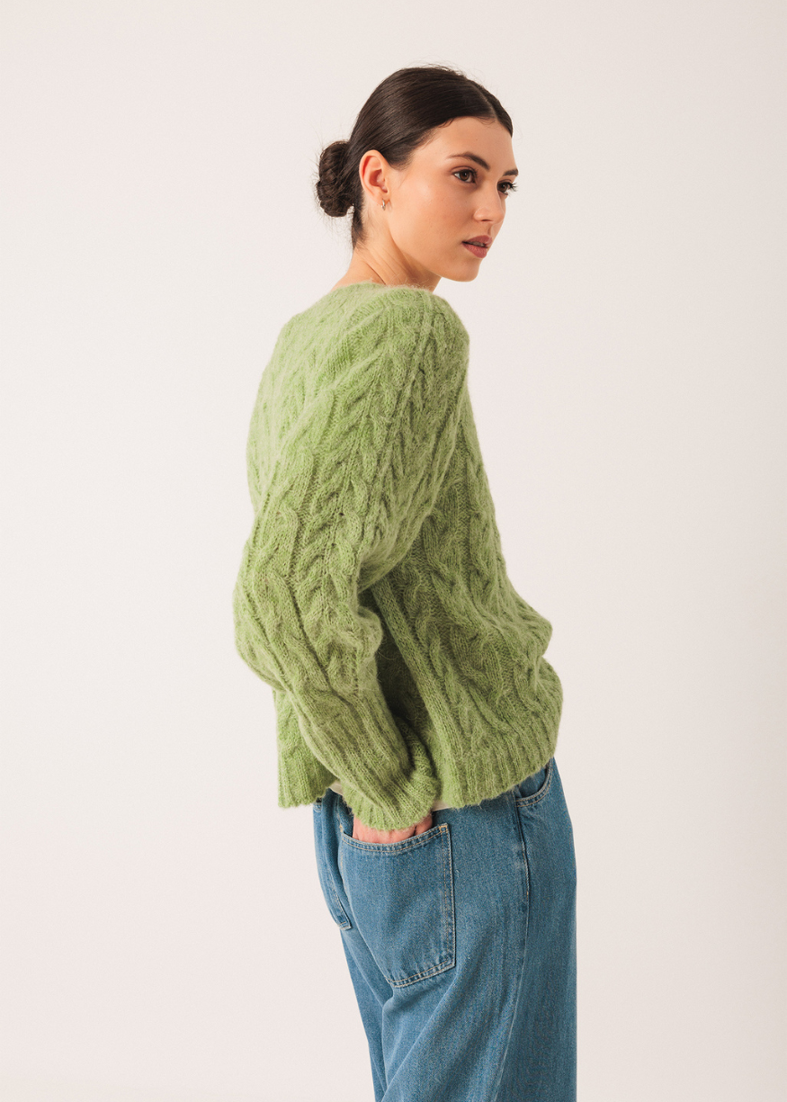 Indi & Cold Cable Knit Jumper in Matcha Green