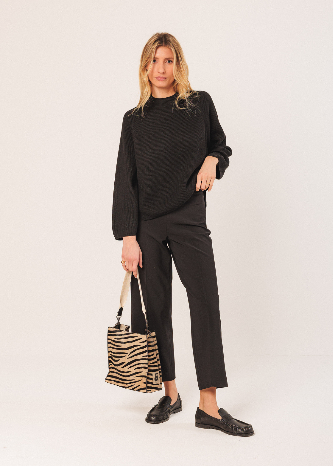 Indi & Cold Leather Bucket Tote Bag, Zebra Print