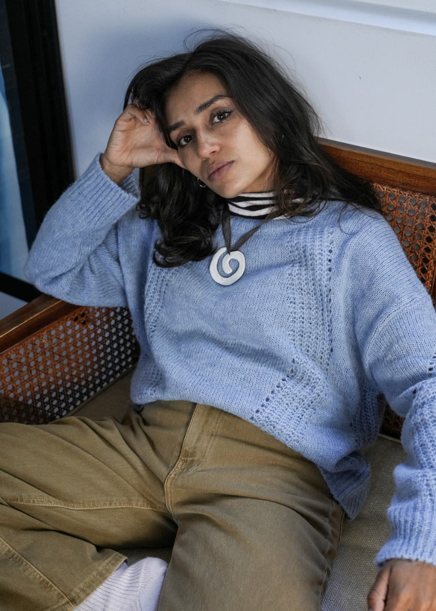 Indi & Cold Loose-Knit Wool Jumper in Powder Blue