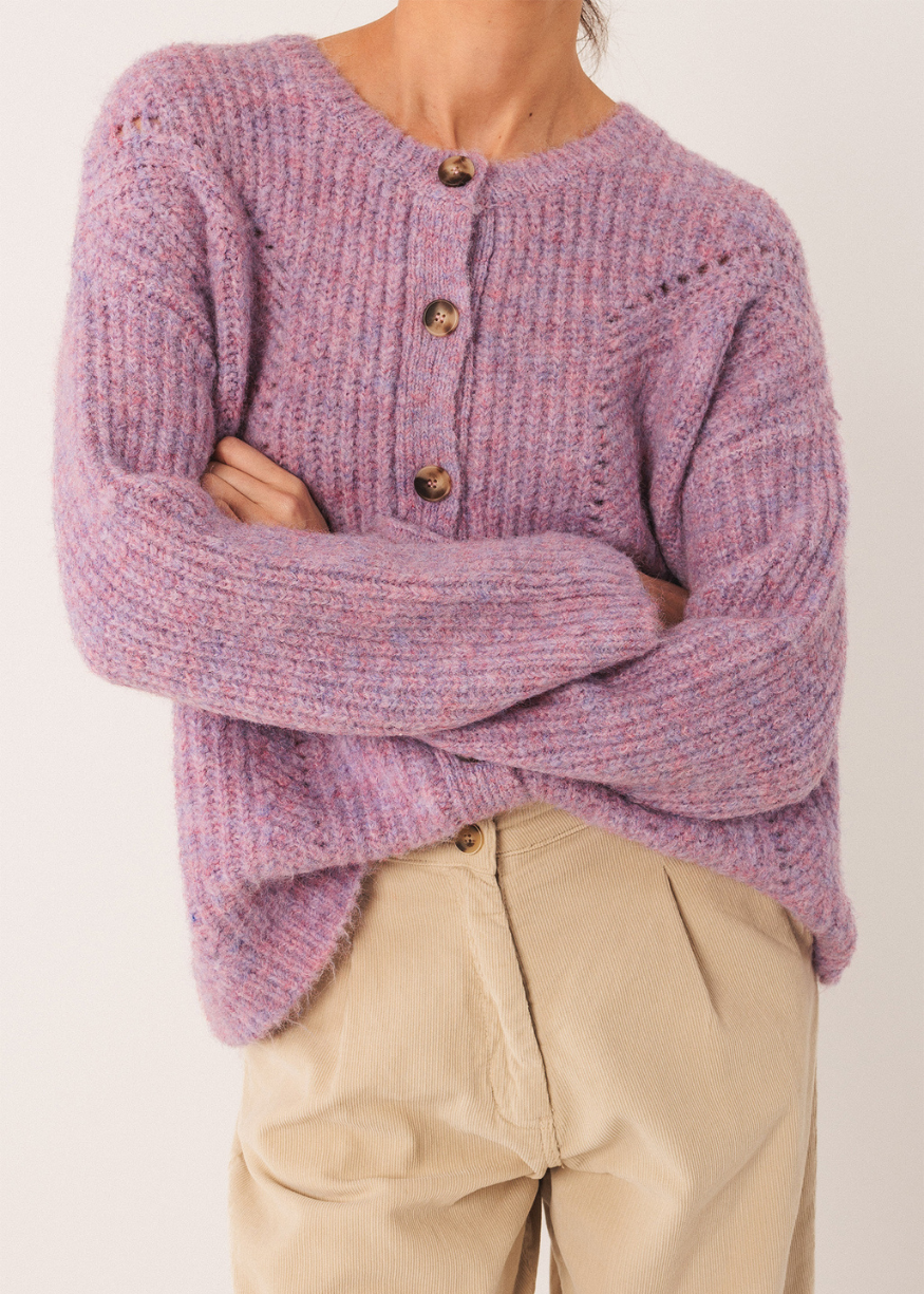 Indi & Cold Loose Knit Cardigan in Mauve