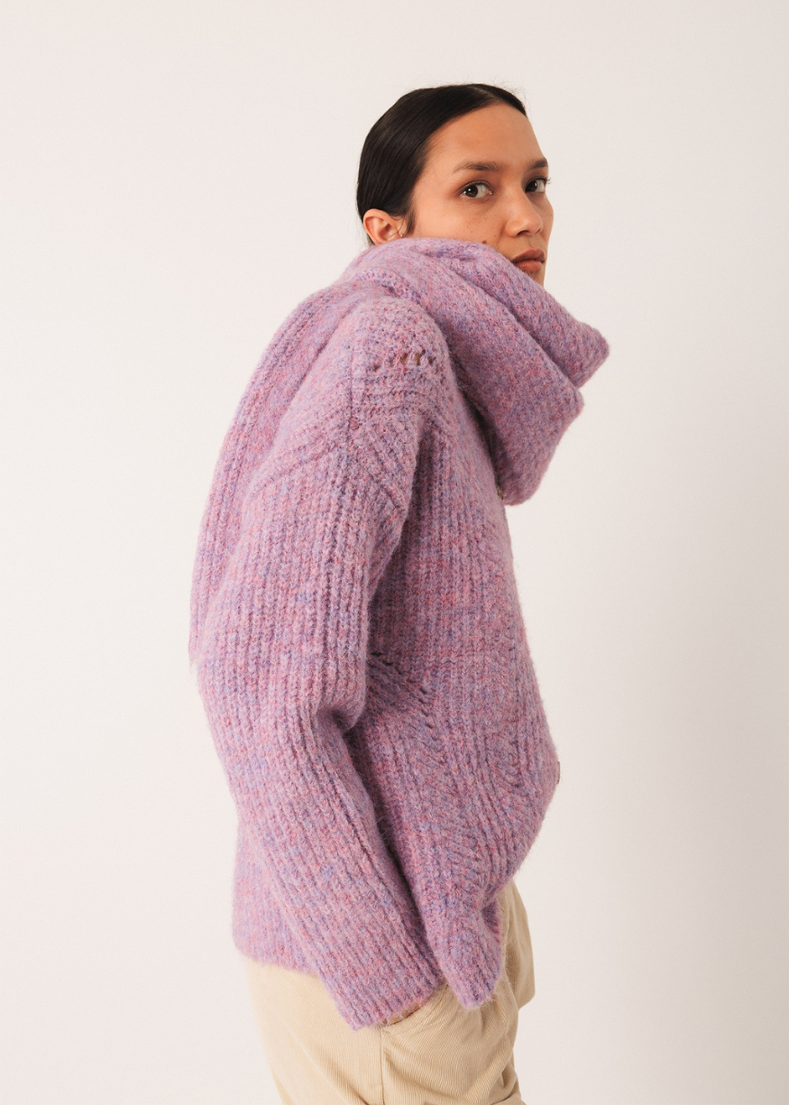 Indi & Cold Loose Knit Cardigan in Mauve