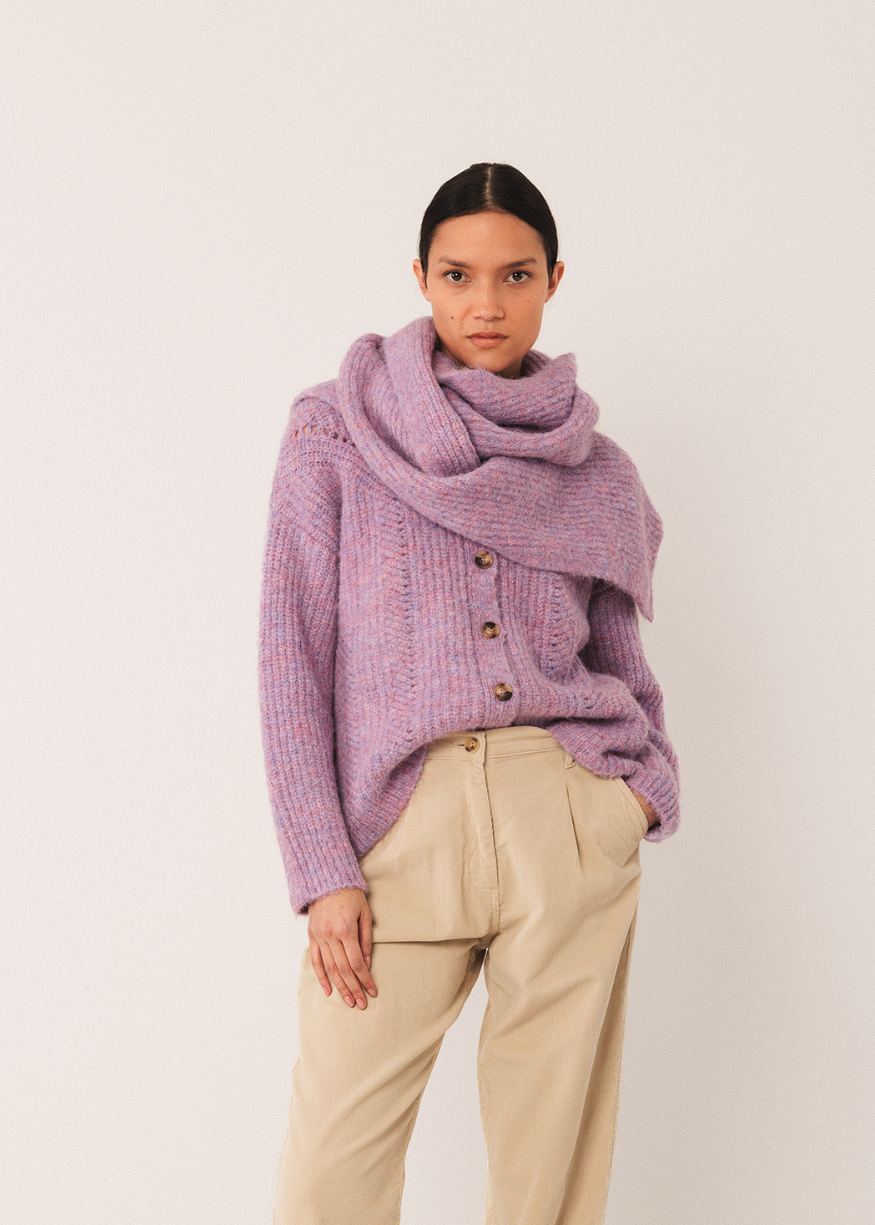 Indi & Cold Loose Knit Cardigan in Mauve