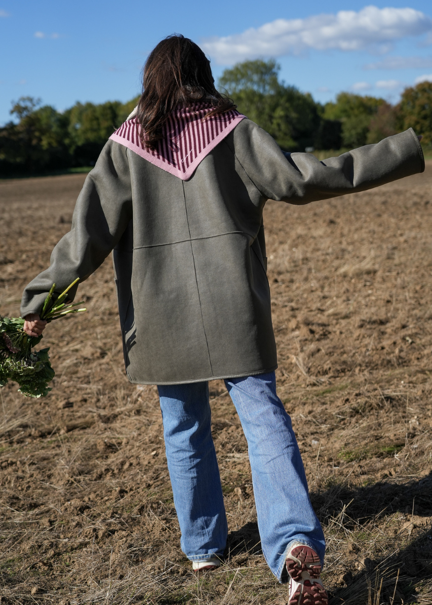 Indi & Cold Reversible Shearling Coat in Khaki