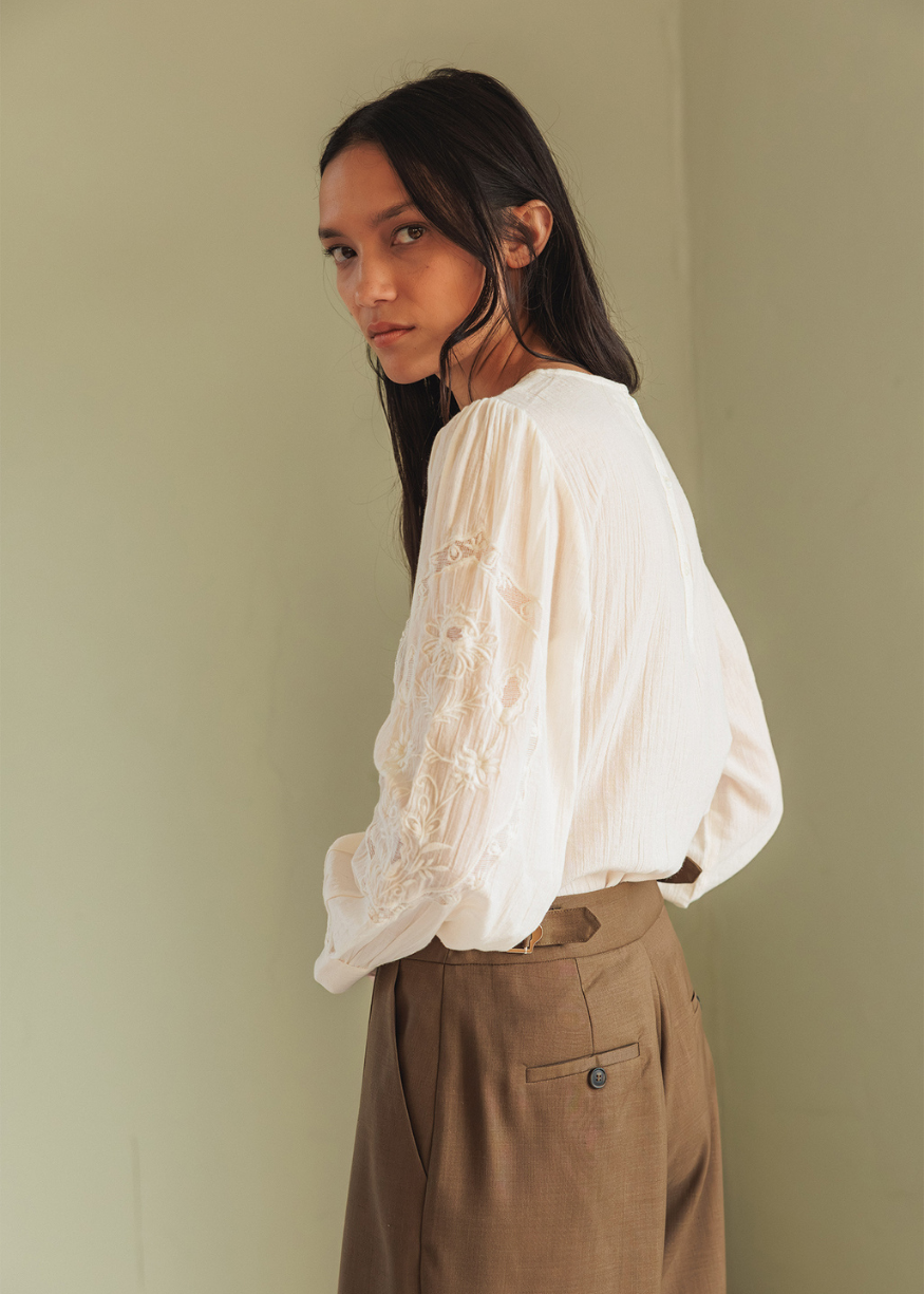 Indi & Cold Romantic Embroidered Blouse, Organic Cotton