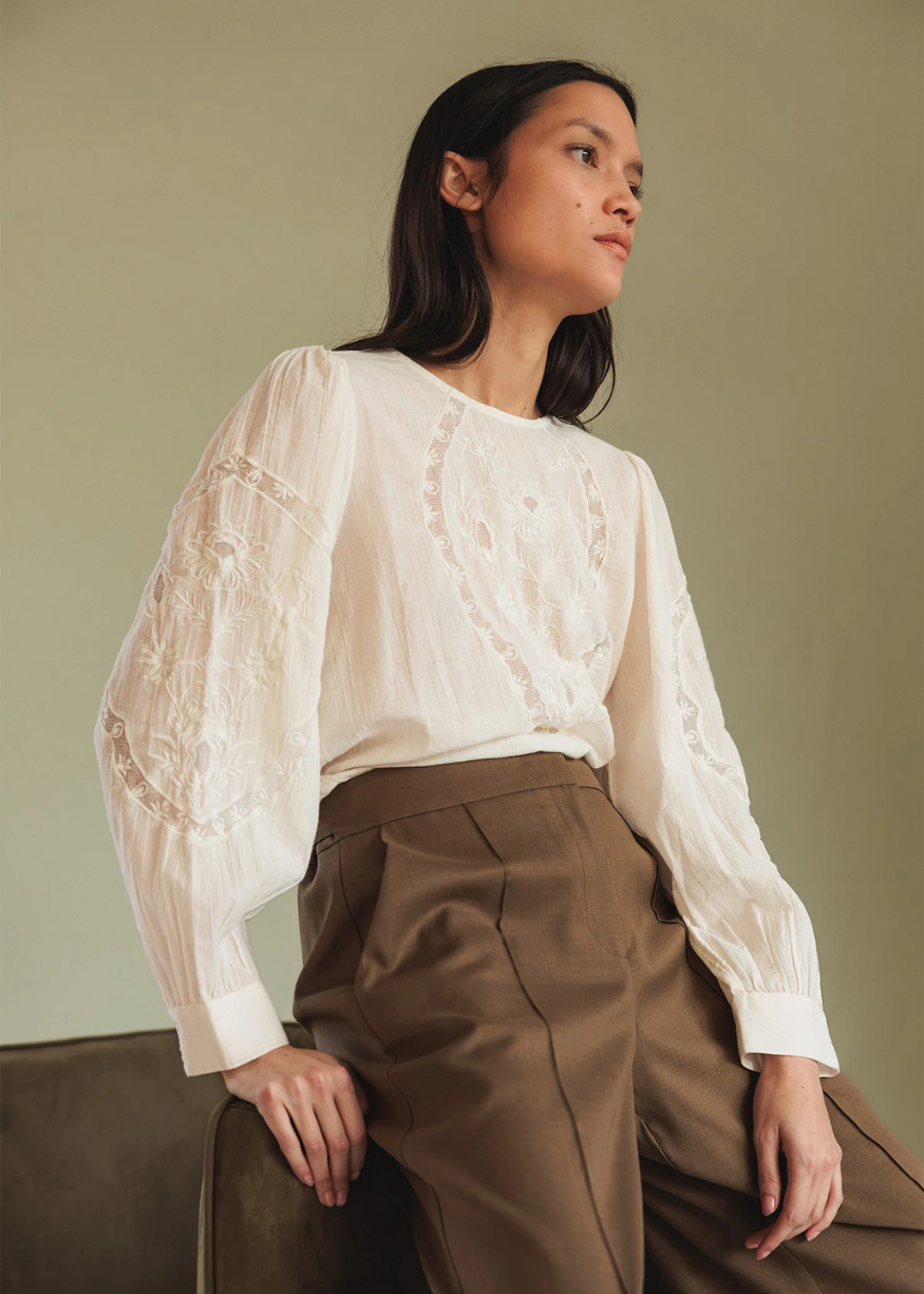 Indi & Cold Romantic Embroidered Blouse, Organic Cotton