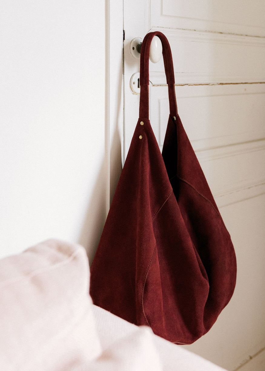 Indi & Cold Suede Leather Tote Bag - Garnet