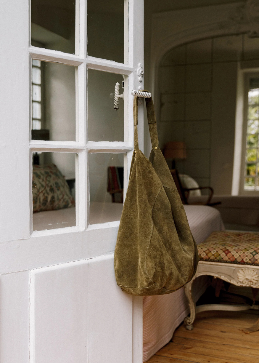 Indi & Cold Suede Leather Tote Bag - Khaki