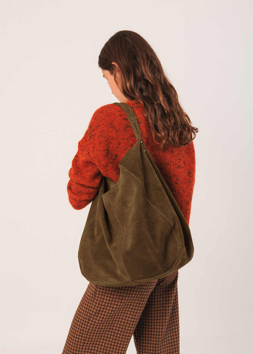 Indi & Cold Suede Leather Tote Bag - Khaki