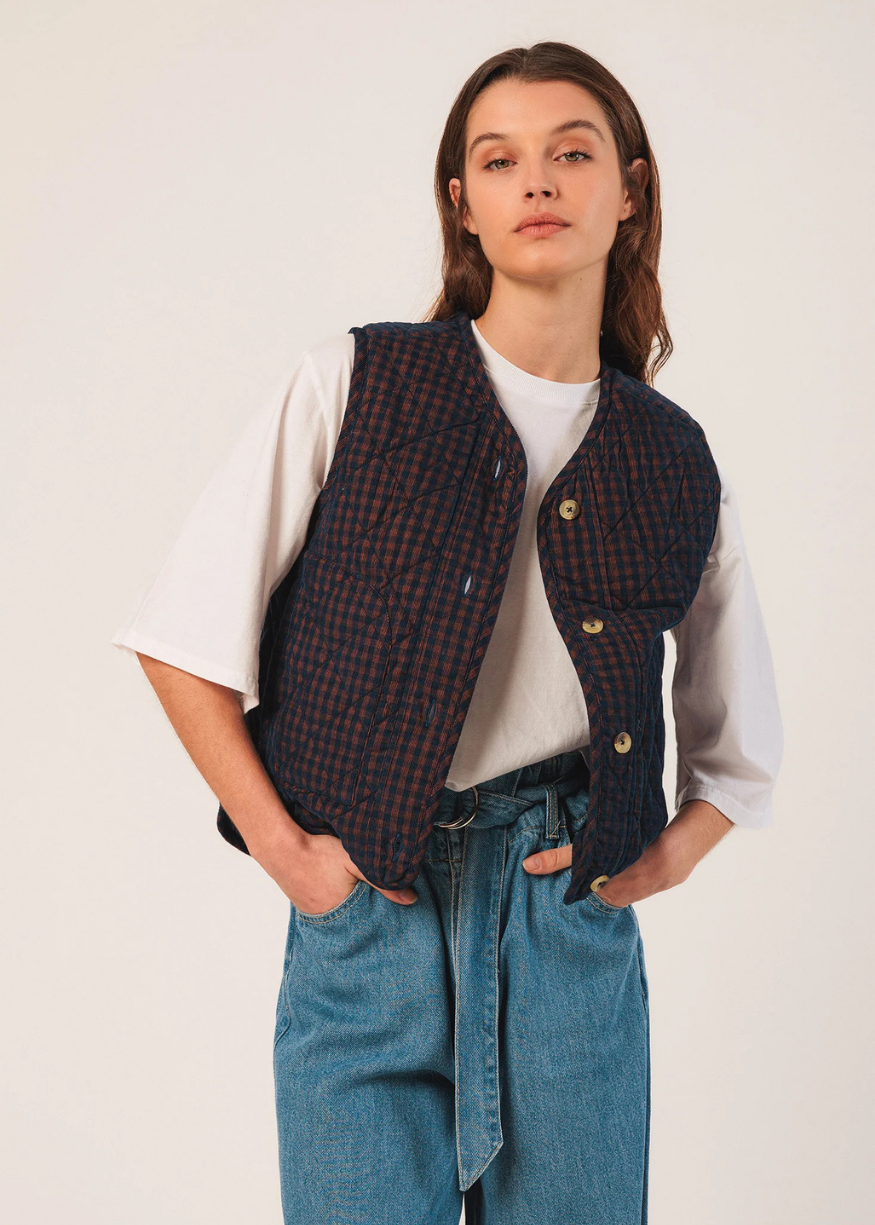 Indi & Cold Vichy Quilted Micro-Corduroy Gilet