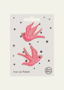  Iron on Patch - Pink Swallows