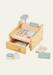  Kids Wooden Cash Register Toy with Play Money