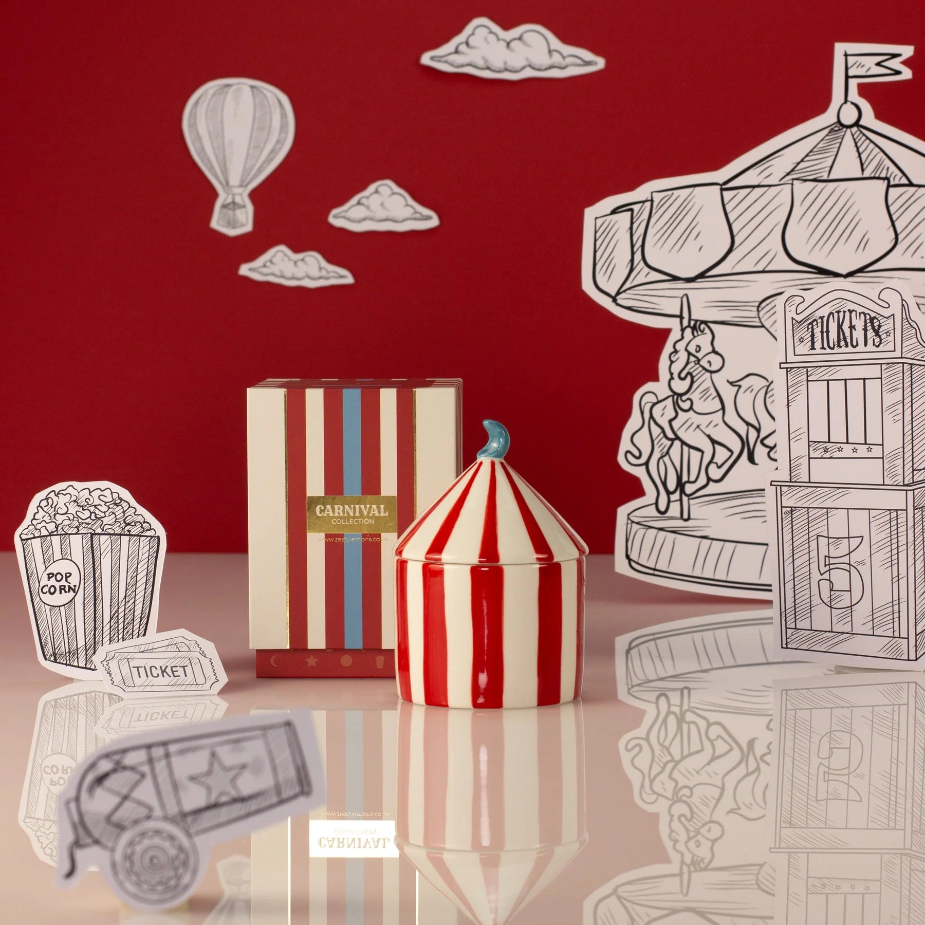 Lidded Ceramic Striped Candle - Plum & Pomegranate