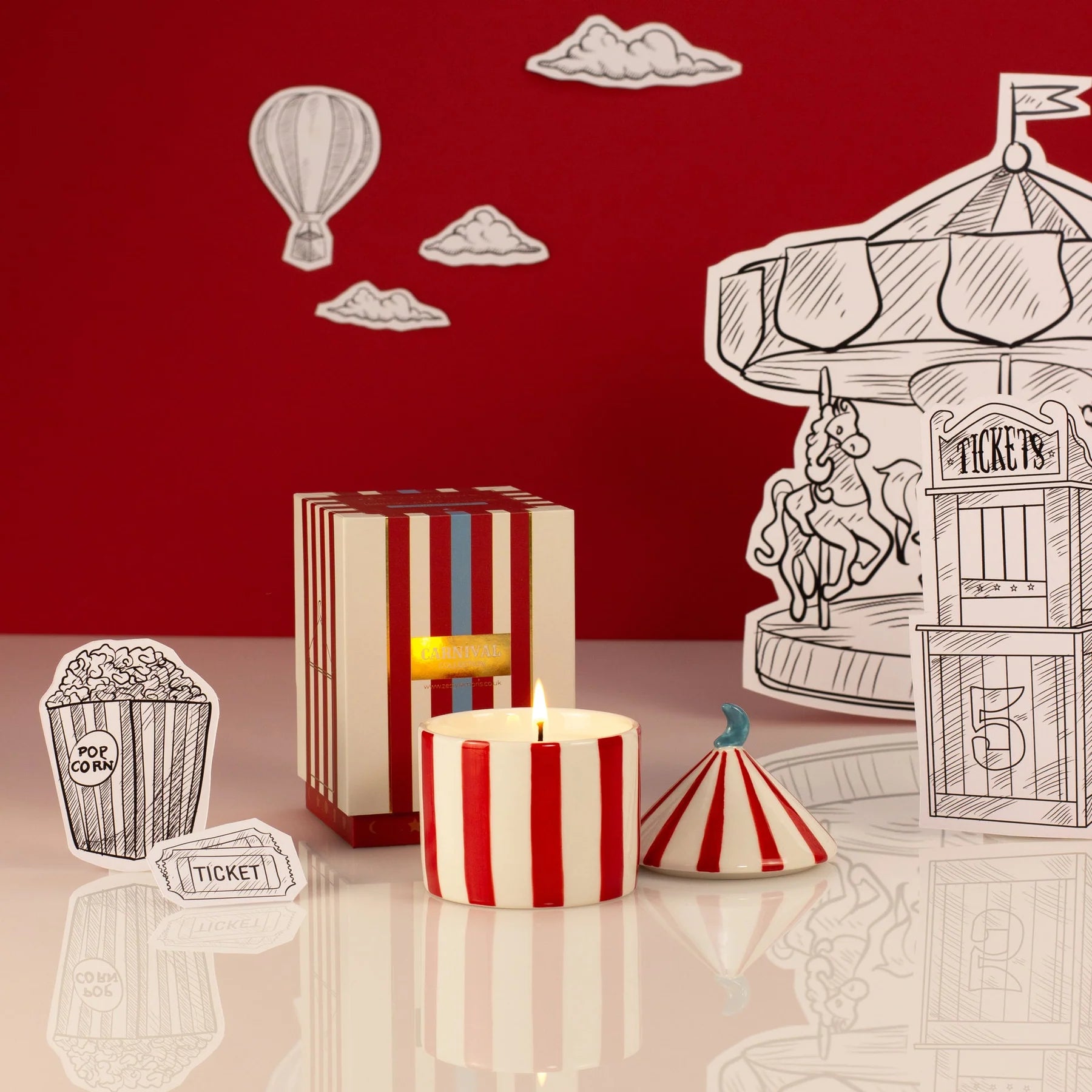 Lidded Ceramic Striped Candle - Plum & Pomegranate