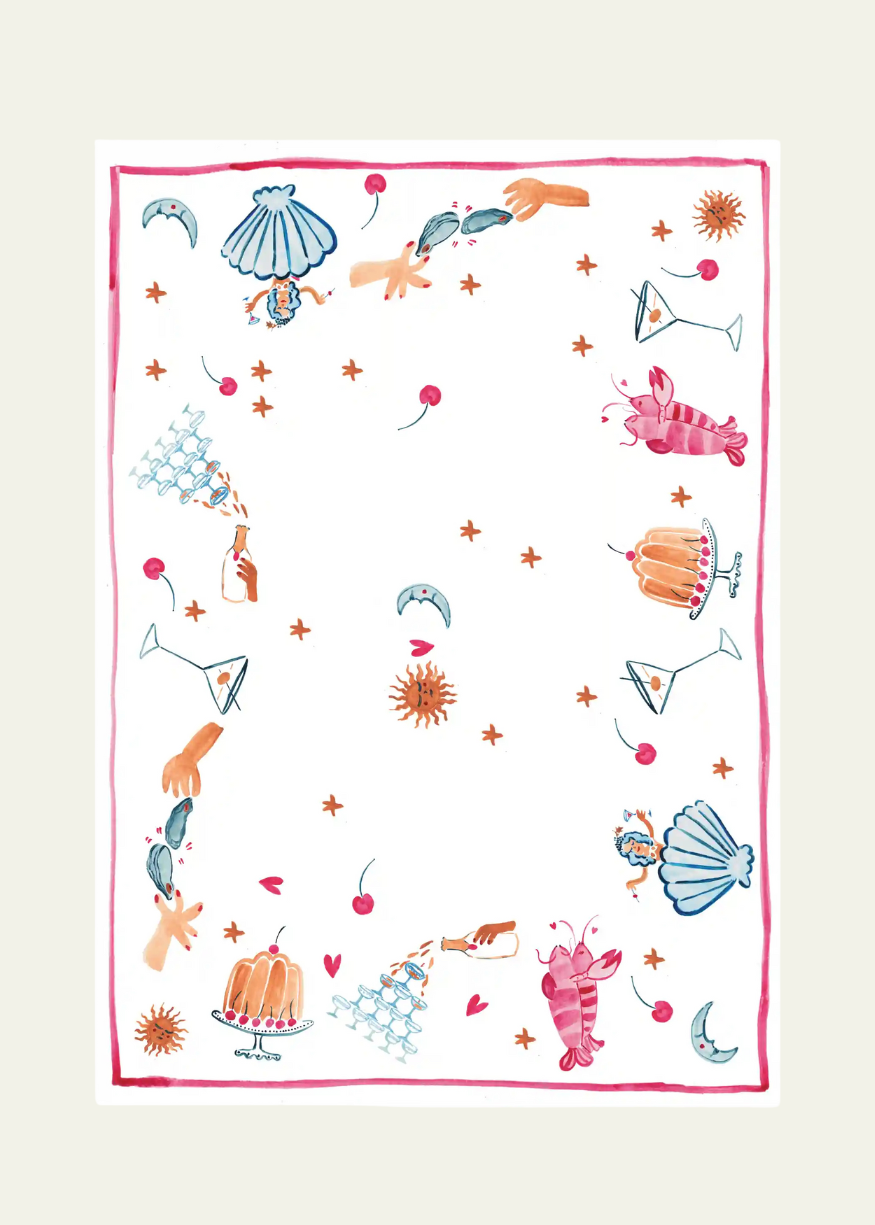 Lobster & Martini Illustrated Linen Tablecloth