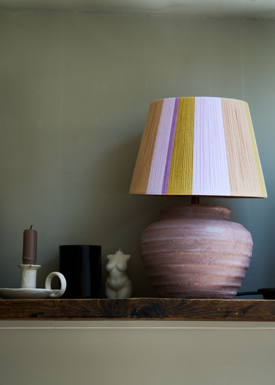 LovingString Handwoven String Drum Lampshade in Lilac & Yellow