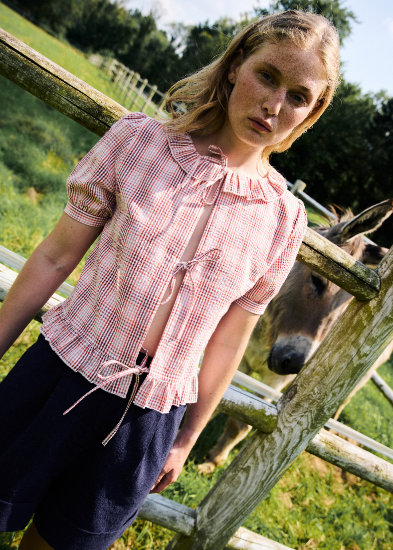 Maison Anana Aida Red Check Blouse
