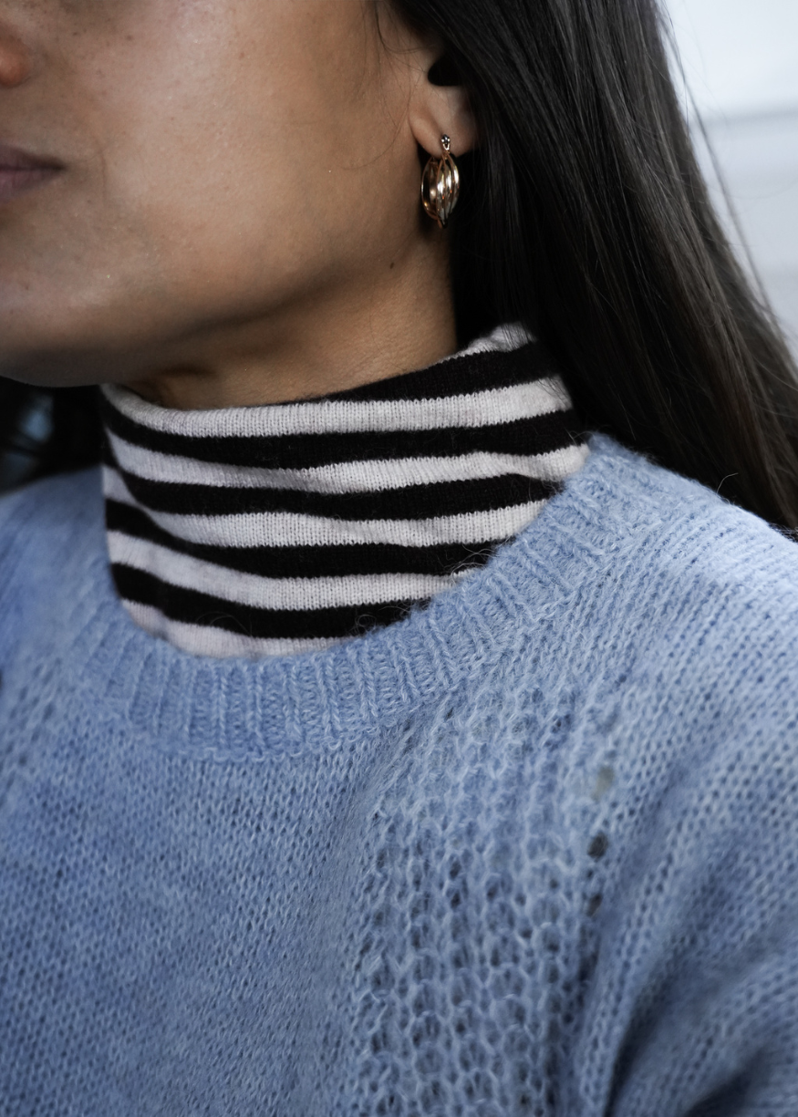 Maison Anana Pius Striped Roll Neck Jumper in Chocolate Stripe
