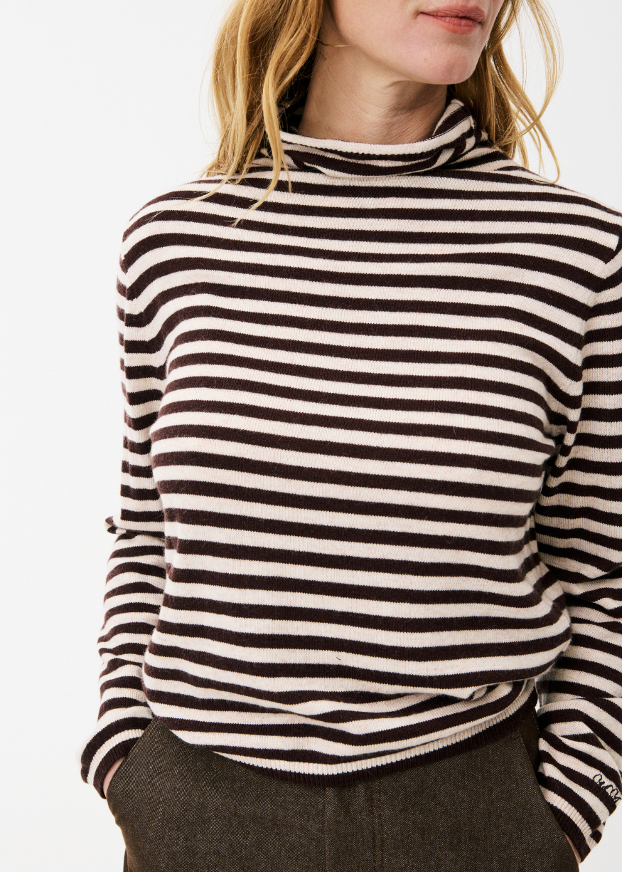 Maison Anana Pius Striped Roll Neck Jumper in Chocolate Stripe