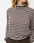 Maison Anana Pius Striped Roll Neck Jumper in Chocolate Stripe