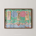 Poolside Parasols Print - Full Image by Nephthys Illustrated, A3 print shown in a dark wood frame