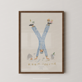Room Service Hotel Print - With Text by Nephthys Illustrated, A3 print shown in a dark wood frame