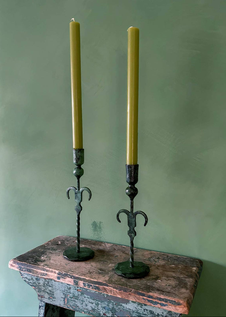 Palm Tree Candle Holder in Verdigris Green