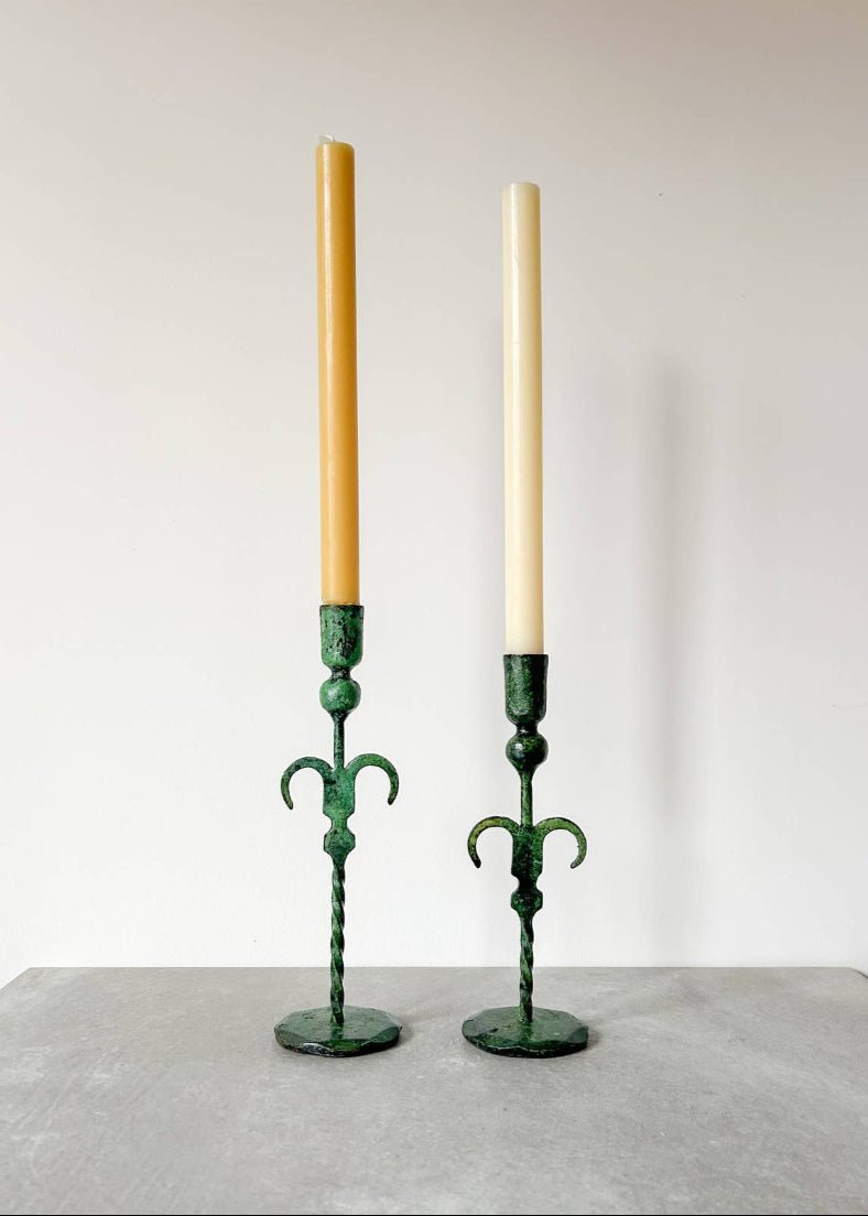 Palm Tree Candle Holder in Verdigris Green