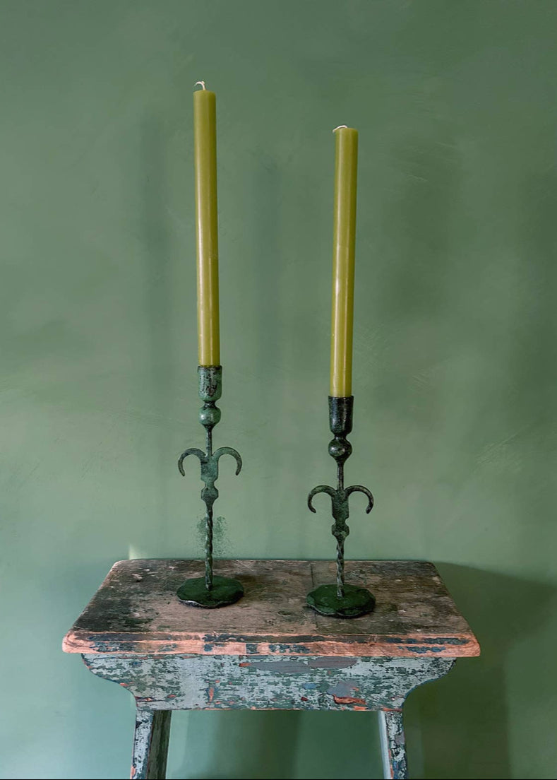 Palm Tree Candle Holder in Verdigris Green