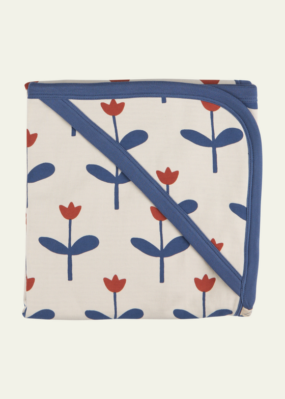 Pigeon Organics Cotton Hooded Blanket in Blue Tulips