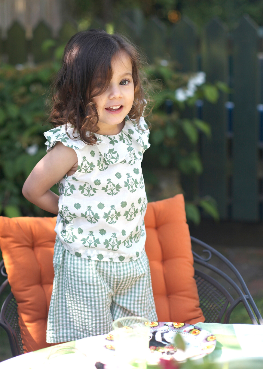Pigeon Organics Frill Sleeve Top - Block Flower