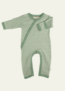  Pigeon Organics Kimono Baby Romper in Basil Stripes