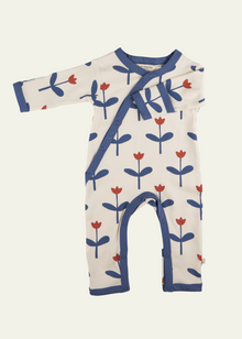  Pigeon Organics Kimono Baby Romper in Blue Tulips