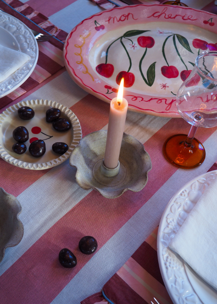 Pink Striped Ruffle Cotton-Linen Tablecloth