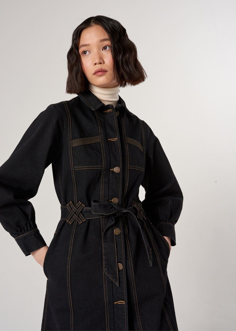 Seventy + Mochi Willow Trench Coat in Black Denim