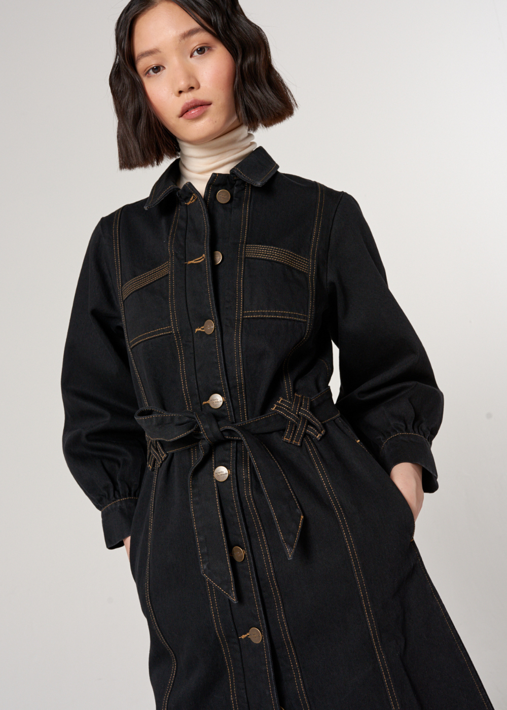 Seventy + Mochi Willow Trench Coat in Black Denim