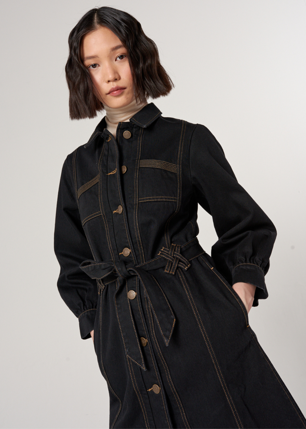 Seventy + Mochi Willow Trench Coat in Black Denim