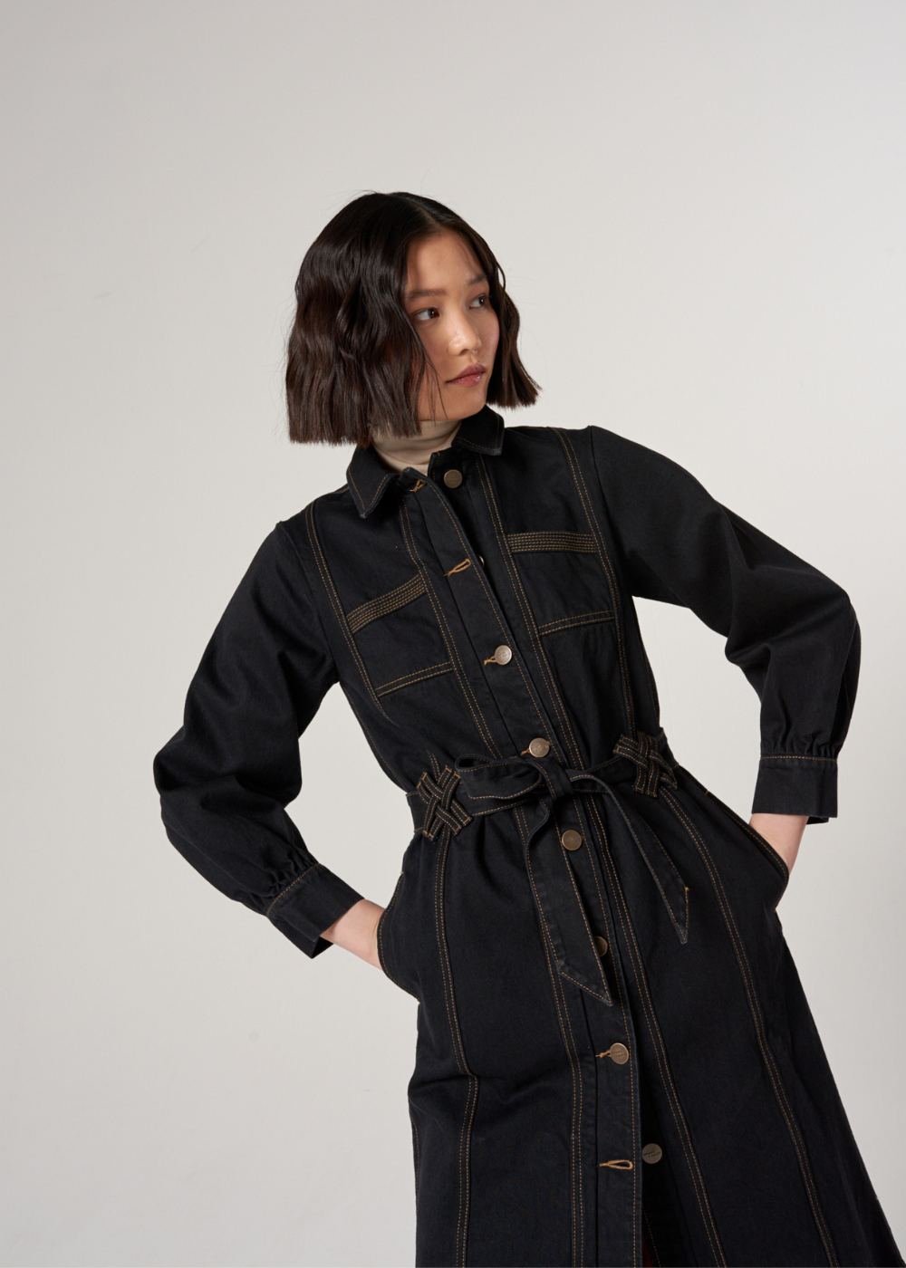 Seventy + Mochi Willow Trench Coat in Black Denim