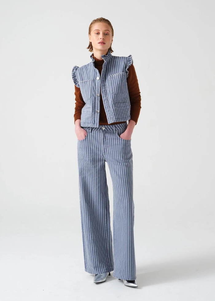 Seventy + Mochi Gracie Jean in Washed Denim Wide Stripe