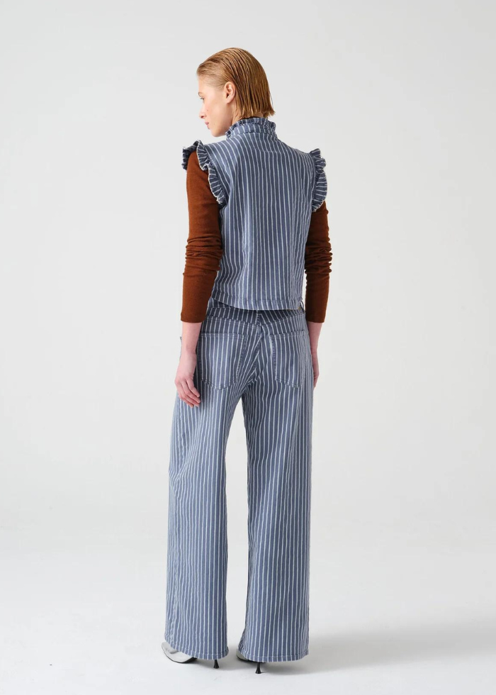 Seventy + Mochi Gracie Jean in Washed Denim Wide Stripe