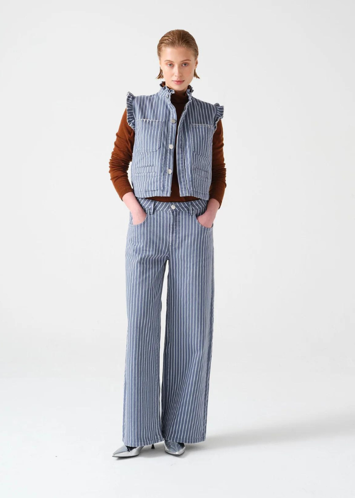 Seventy + Mochi Gracie Jean in Washed Denim Wide Stripe