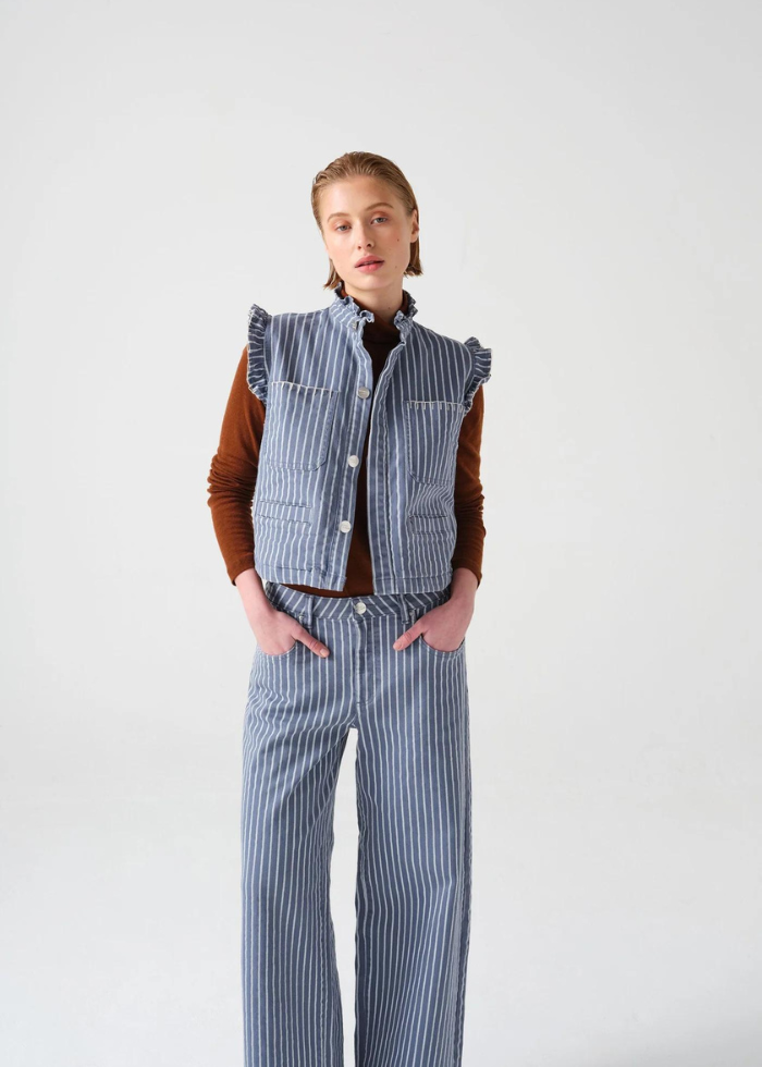 Seventy + Mochi Gracie Jean in Washed Denim Wide Stripe