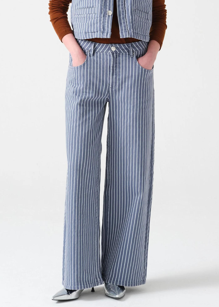 Seventy + Mochi Gracie Jean in Washed Denim Wide Stripe