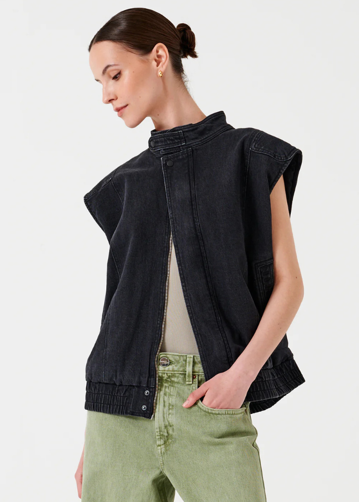 Seventy + Mochi Sleeveless Oversized Juno Jacket in Washed Black
