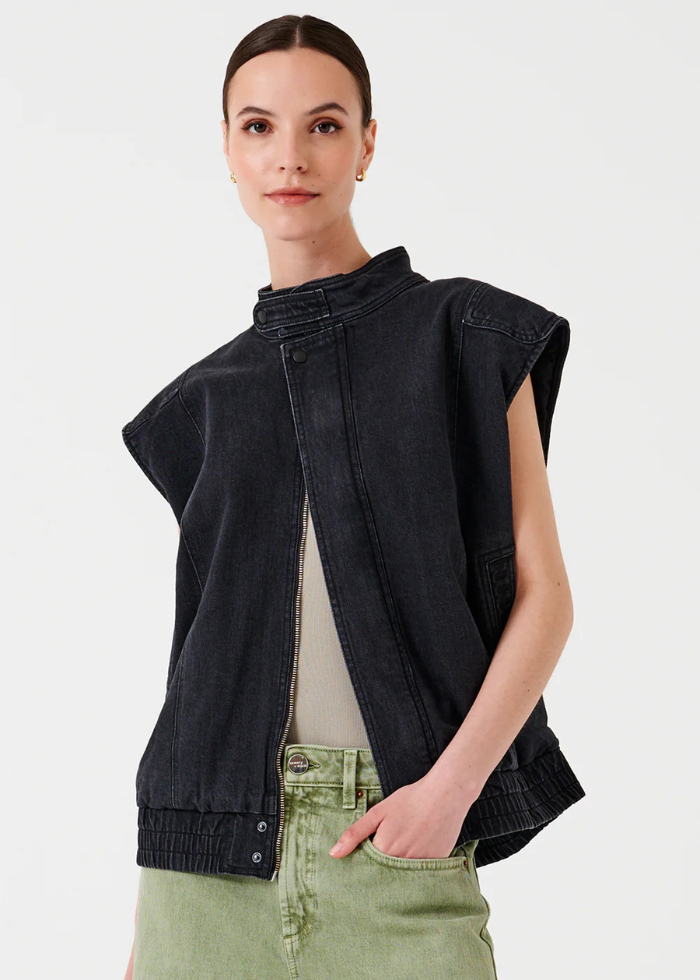 Seventy + Mochi Sleeveless Oversized Juno Jacket in Washed Black