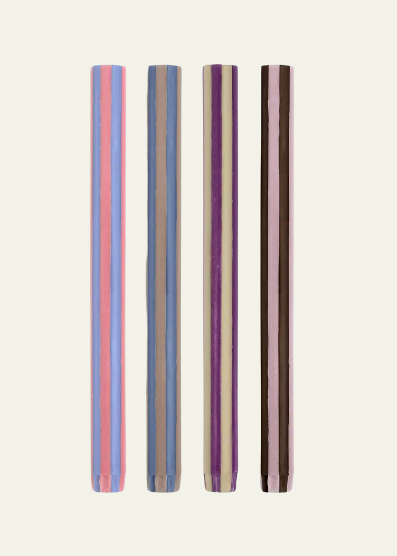Stripe Dinner Candles - Stearin Wax - Mixed Purples