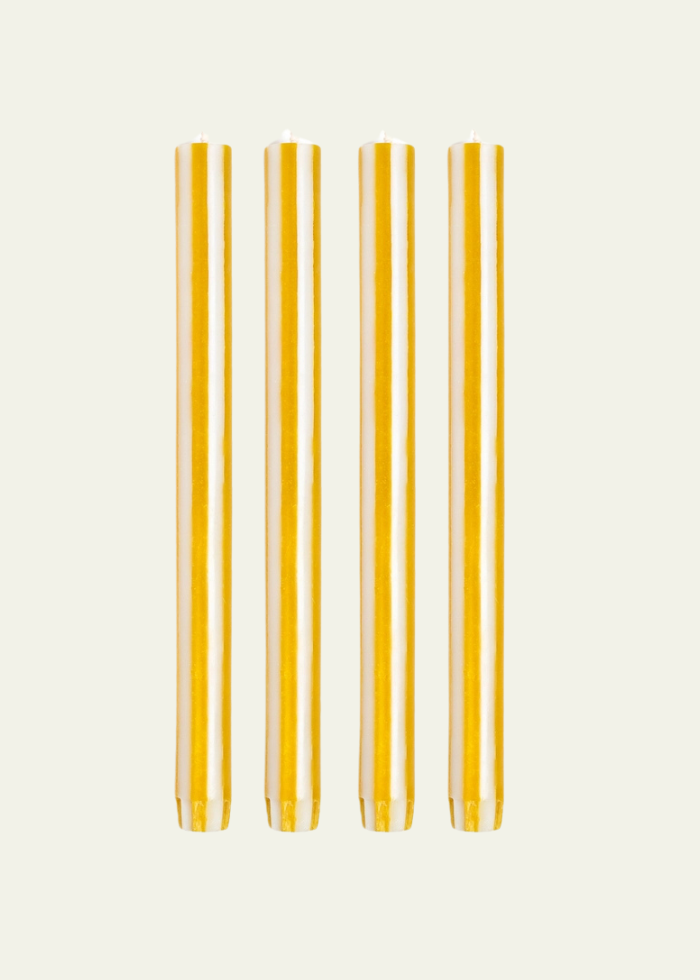 Stripe Dinner Candles - Stearin Wax - Mustard Yellow & White Yod & co
